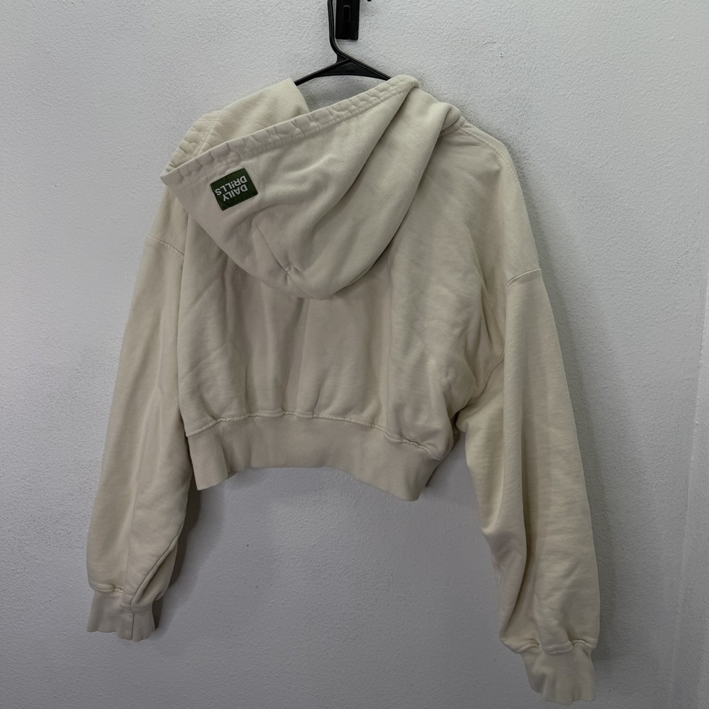 Daily Drills Cropped Zip Up Hoodie Size M/L Tan Oversized Gym Lounge Jacket